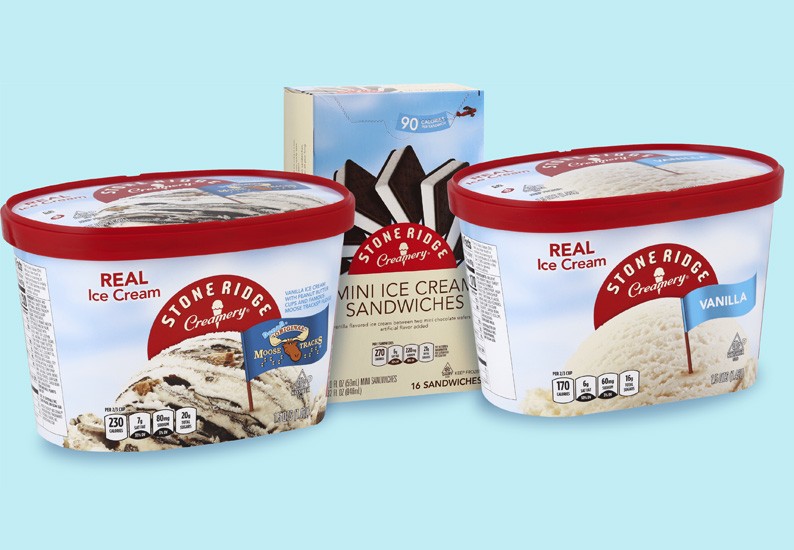 collection of 3 ice cream products on blue background